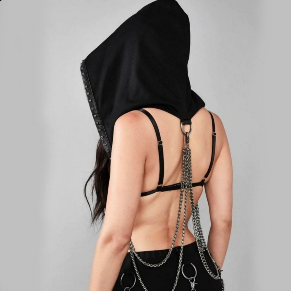 Black and Red Hooded Cape with Studded Details - Picture 2 of 2